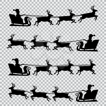 The flying Santa Claus with reindeer isolated on transparent background