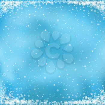 Christmas and winter clipart. The falling white snow on blue background. Easy to edit