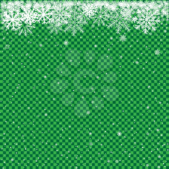 Christmas and winter clipart. The falling white snow on transparent green background. Easy to edit