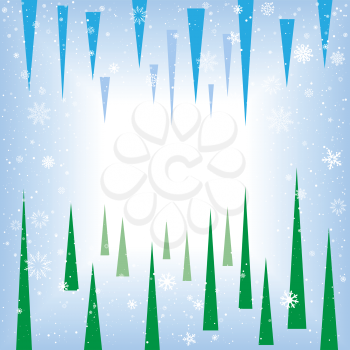 spruce and icicle abstract background. Simple acute triangles, snowflakes and space for text in the center