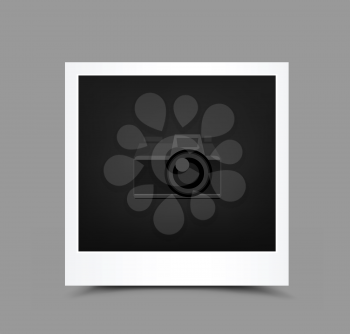 Retro paper photo icon with shadow on gray background. Empty template blank to insert your photography or picture. Camera symbol for default show