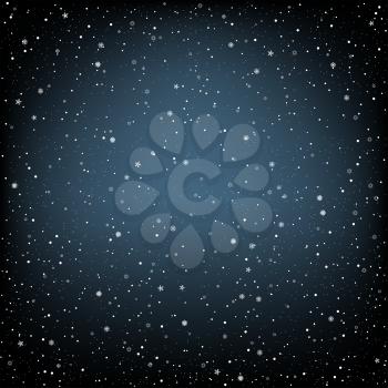 The snow falls and cartoon dark background. Winter snowflake. Christmas and New Year eve