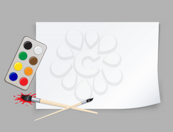 Paper template brush and palette of colors to educatoin drawing with shadow on gray background