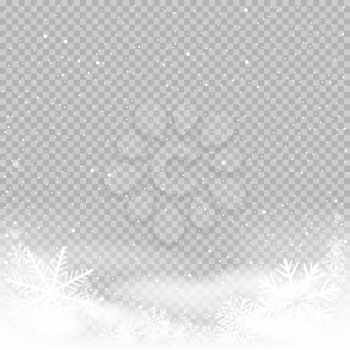 Sky clouds and snow winter on transparent background. Frosty close-up wintry snowflakes. Ice shape pattern. Christmas holiday decoration backdrop