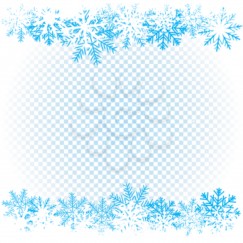 Christmas winter snowflake template on blue transparent background. Snow season backdrop
