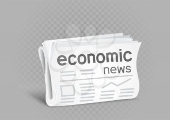 Economic newspaper on gray transparent background. Economical press news