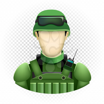 Human template soldier with no face isolated on transparent background. Easy to insert any face from photo or draw emotion. Oval army user icon for social networks