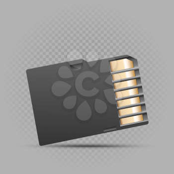Mini memory card template with shadow on gray transparent background. Technology electronic object