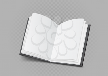 Open book with shadow on gray transparent background. Books presentation template