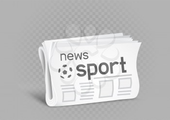 Sport newspaper on gray transparent background. Sports press news