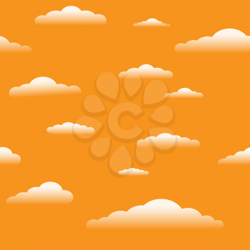 Sundown sky with clouds seamless texture background. Cartoon orange color sunset cloud vector illustration