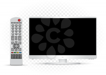 White TV with remote control on white transparent background