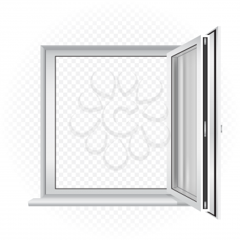 White opened window template on transparent background. Home outdoor exterior element. Architecture build object