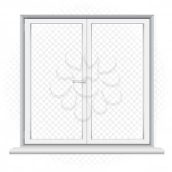 White closed double window template on transparent background. Home outdoor exterior element. Architecture build object