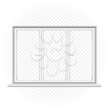 White closed triple window template on transparent background. Home outdoor exterior element. Architecture build object