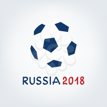 Russia 2018 soccer tournament symbol. Football championship logo. Pentagonal ball game competition sign