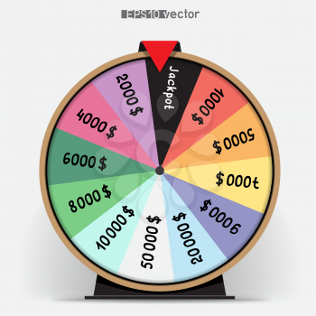 Twelve segmentation rainbow fortune wheel lottery object. Gamble jackpot prize spin with shadow. Round drum casino money game