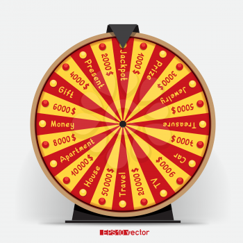 Twenty four segmentation fortune wheel lottery object. Gamble jackpot prize spin with shadow. Round drum casino money game