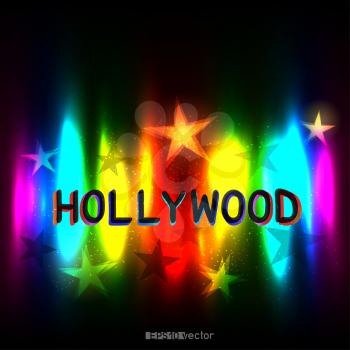 Hollywood Stars show way to glory success on rainbow background. Cinematography entertainment industry backdrop
