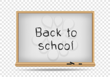 Back to school black text message on school white blackboard on transparent background. Education chalkboard and black chalk