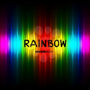 Rainbow striped color lights template background with text message. Natural radiance iridescent vector illustration dark backdrop
