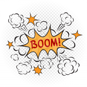 Explosion boom cartoon illustration on transparent white background. Comic book bang sign symbol
