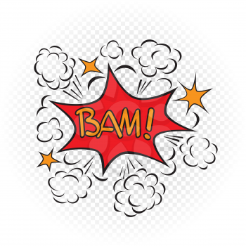 Bam explode cartoon illustration on transparent white background. Comic book explosion sign symbol