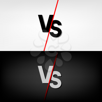 Black and white versus VS letters on light and dark background. Battle fight text symbol icon. Conflict sign