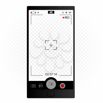 Black smartphone camera vertical viewfinder template. 4K phone resolution video rec frame on white background. Record video snapshot photography