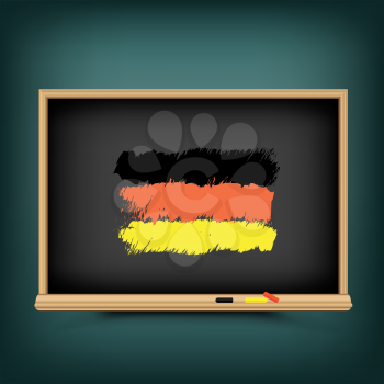 Germany national flag draw on school education blackboard. Great 8 country German standard banner backdrop. Learn language lesson