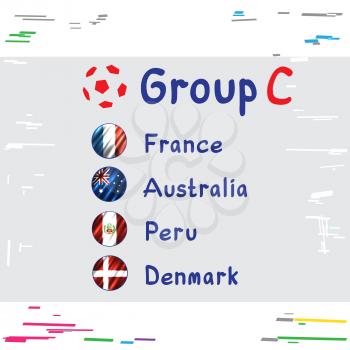 Soccer Cup in Russia. Football championship tournament Group C country flags