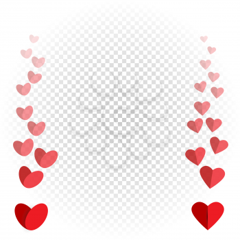 Hearts like flies up and disappears. Red love heart fly on white transparent background