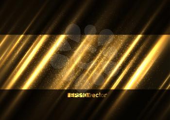 Shining light golden surface background template. Abstract glitch vector design gold backdrop