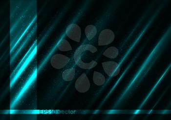Cold shine blue color dark light background template. Abstract glitch azure vector design backdrop