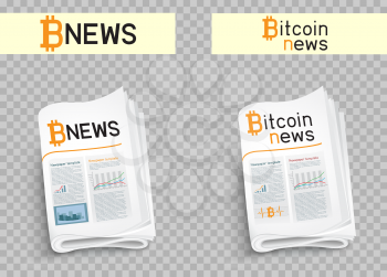 Bitcoin blockchain news logo set. Mining internet currency press. Financial business crypto electronic currency. Modern and future internet money symbol