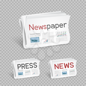 Newspaperc icon set collection with shadow on transparent background. Press news of the politics economic business sport entertainment