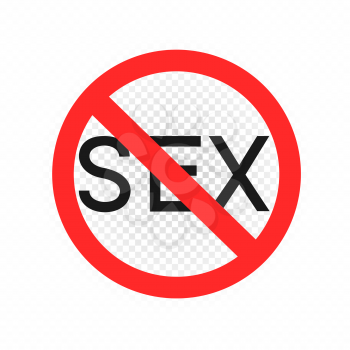 No sex text sign symbol icon on white transparent background. Forbidden orgasm ejaculate round red sticker