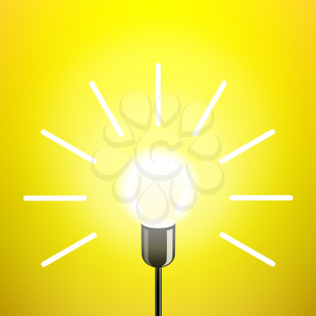 Retro electric light bulb on yellow background. Idea lamp shines science symbol vector illustration