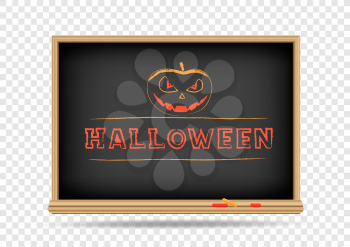 School blackboard drawing Halloween on transparent background. Classroom chalkboard drawing with shadow