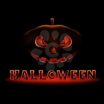 Halloween Holiday congratulationon from pumpkin on dark black background and halloween text message