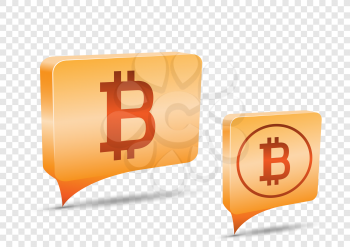 Bitcoin orange price tag sticker with shadow on transparent background. Internet money label golden crypto icon