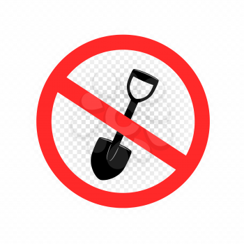 Digging is forbidden sign icon on white transparent background. No shovel sticker design