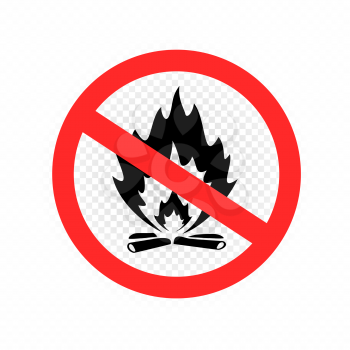 Do not make camp fire sign icon on white transparent background. Forbidden burn bonfire symbol