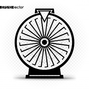 Fortune wheel icon symbol. Gamble twenty four lottery prize spin space object silhouette with shadow