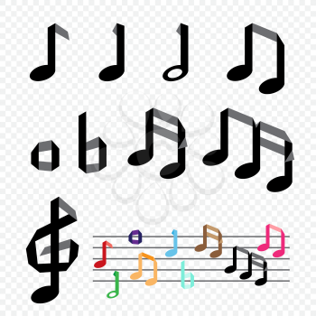 Origami paper music note on transparent background. Handmade musical treble clef and notes on staff melody