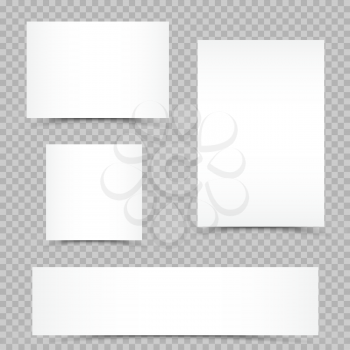 Different sheets of empty white papers set with shadow on transparent background. Page or banner graphic template