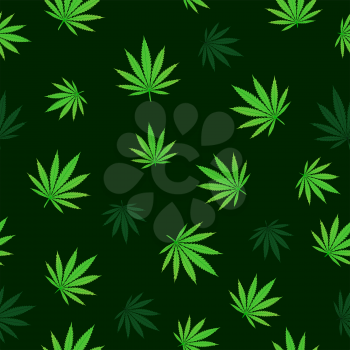 Falling green cannabis seamless texture background. Hemp fall leaf nature pattern. Grass hashish marijuana drug design backdrop