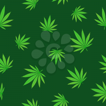 Falling green hemp seamless texture background. Cannabis fall leaf nature pattern. Grass hashish marijuana drug design backdrop