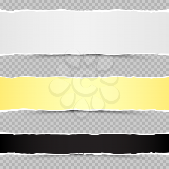 White yellow and black piaces of torn paper template with shadow on transparent background