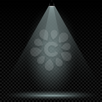 Lamp light glowing on dark transparent background. Spotlight highlights empty template